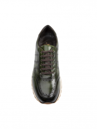 SmartCausal - Hand Painted Forest Green Sneakers – Piele Naturală, Construcție Manuală, Detalii Exclusiviste