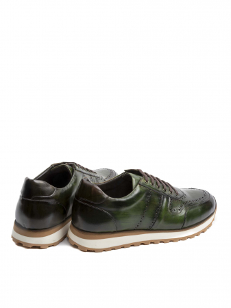 Hand Painted Forest Green Sneakers – Piele Naturală, Construcție Manuală, Detalii Exclusiviste [3]