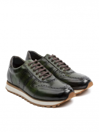 Hand Painted Forest Green Sneakers – Piele Naturală, Construcție Manuală, Detalii Exclusiviste [2]