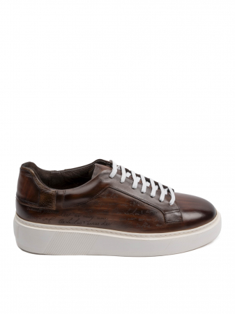 Hand Painted Hickory Brown Manuscript Sneakers – Piele Naturală, Construcție Manuală, Detalii Exclusiviste [3]