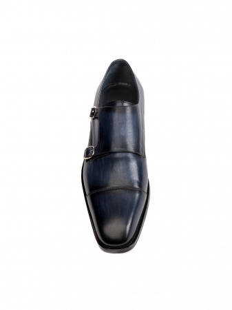 DubleMonk - Hand Painted Navy Blue Double strap Monk – Piele Naturală, Construcție Manuală, Detalii Exclusiviste