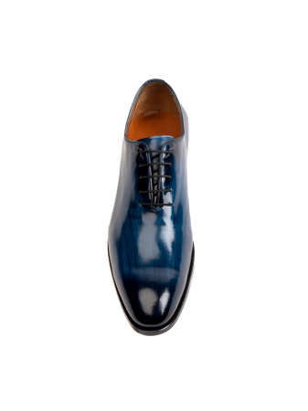 Patina Pictata - Hand Painted Navy Blue Oxford – Piele Italiană, Pictați Manual, Talpă Roșie