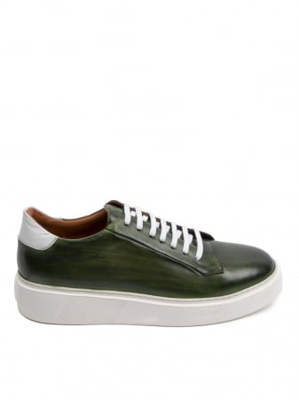 Hand Painted Forest Green Sneakers – Piele Naturală, Construcție Manuală, Detalii Exclusiviste [3]