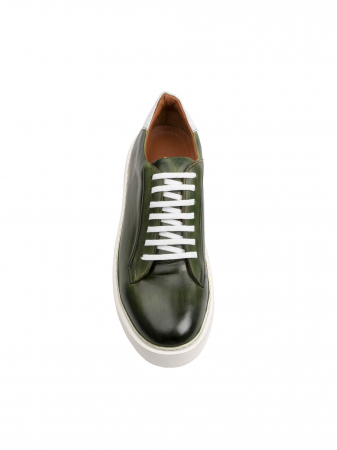 SmartCausal - Hand Painted Pine Green Sneakers – Piele Naturală, Construcție Manuală, Detalii Exclusiviste