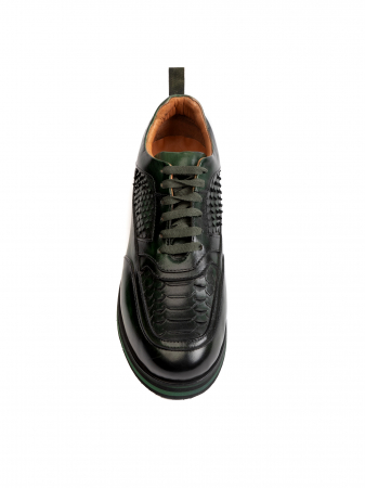 SmartCausal - Hand Painted Scaled Forrest Green Sneakers – Piele Naturală, Construcție Manuală, Detalii Exclusiviste