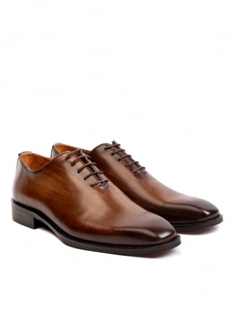 Hand Painted Tawny Brown Oxford – Piele Italiană, Pictați Manual, Talpă Roșie [2]
