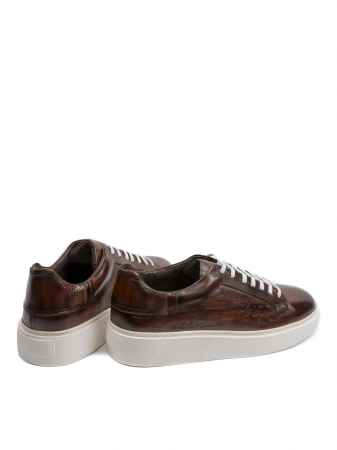 Hand Painted Umber Brown Sneakers – Piele Naturală, Construcție Manuală, Detalii Exclusiviste [3]
