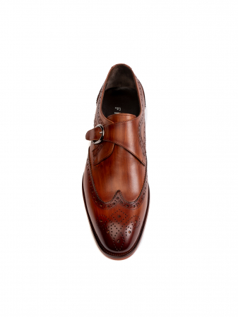 MonkStraps - Hand Painted Walnut Brown Monk Strap – Piele Naturală, Construcție Manuală, Detalii Exclusiviste