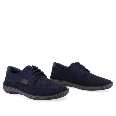 Pantofi Casual Barbati Nubuck Perforat Bleumarin B36-9506-1LACI [2]