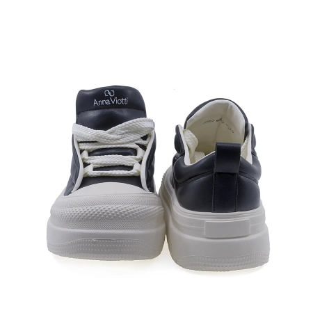 Incaltaminte dama - Pantofi casual damă Anna Viotti din piele naturală box, negru, platformă față 3,5 cm, spate 4 cm - D106-80