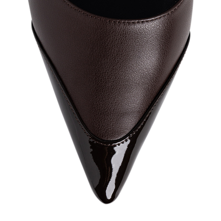 Pantofi damă cu toc stiletto Guban, piele nappa maro și lac maro, vârf ascuțit [1]