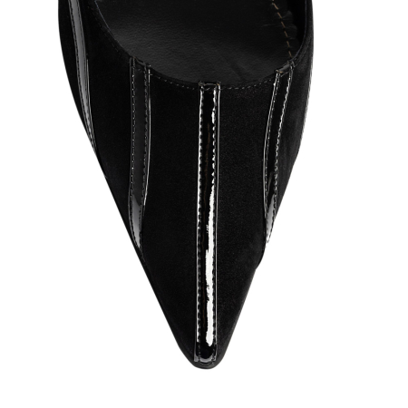 Pantofi damă stiletto Guban, velur negru cu inserții lac, vârf ascuțit, toc 7 cm – model 1532 [3]