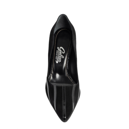 Pantofi damă stiletto Guban, velur negru cu inserții lac, vârf ascuțit, toc 7 cm – model 1532 [2]
