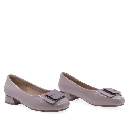 Pantofi dama eleganti nude din piele naturala lacuita Anna Viotti  cu toc mic 4 cm [1]