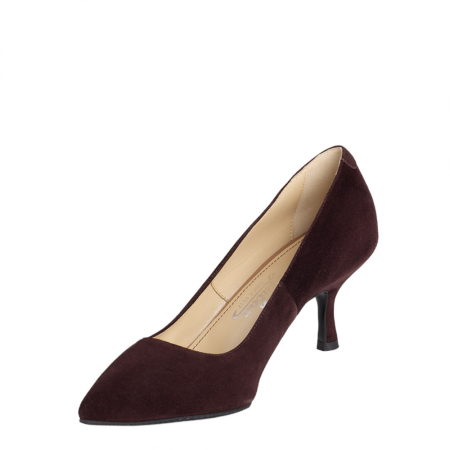 Pantofi damă stiletto Guban, velur brownie, vârf ascuțit, toc 6 cm – model 1414 [2]