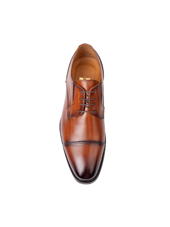 Derby - Pantofi de piele pentru bărbați Derby Cap Toe Cognac Patinat Manual