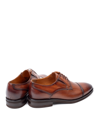 Pantofi de piele pentru bărbați Derby Cap Toe Cognac Patinat Manual [3]
