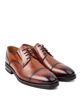 Pantofi de piele pentru bărbați Derby Cap Toe Cognac Patinat Manual [2]