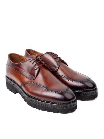Pantofi de piele pentru bărbați Derby Cognac Patinat Manual Urban Chunky [2]