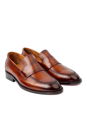 Pantofi de piele pentru bărbați Loafer Cognac Patinat Manual [2]