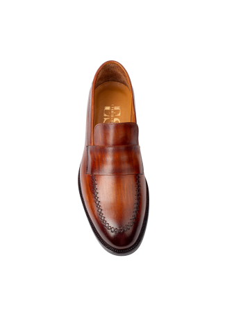 Loafers - Pantofi de piele pentru bărbați Loafer Cognac Patinat Manual