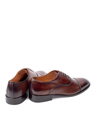 Pantofi de piele pentru bărbați Oxford Cap Toe Burgundy Brown Patinat Manual [3]