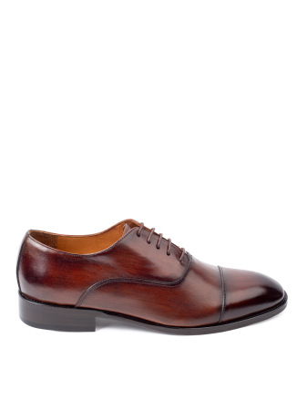 Pantofi de piele pentru bărbați Oxford Cap Toe Burgundy Brown Patinat Manual [1]