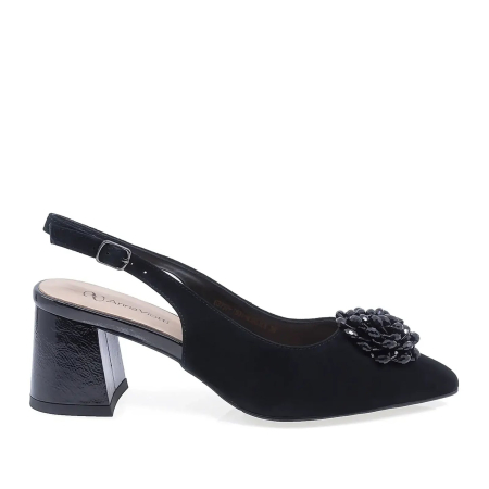 Incaltaminte dama - Pantofi eleganți damă Anna Viotti din piele naturală întoarsă, negru, toc de 6 cm - D105-6379P-J591-M3