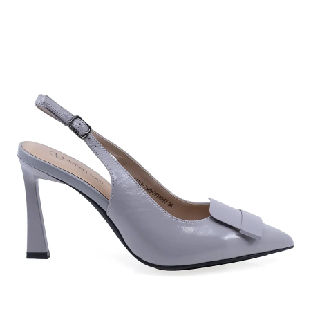 Pantofi - Pantofi eleganți damă Anna Viotti din piele naturală lăcuită, gri, toc de 9 cm - D105-4191P-J549-Z819
