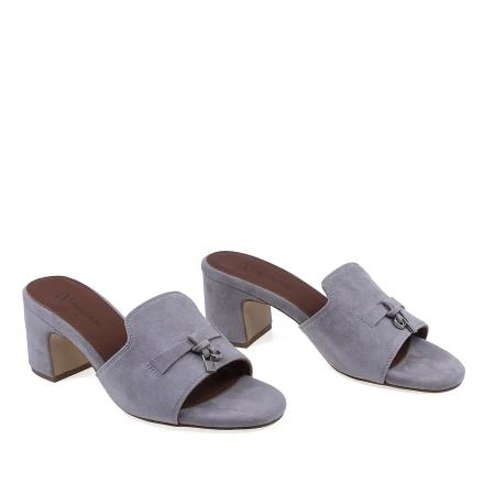 Papuci - Papuci casual damă Anna Viotti din piele naturală întoarsă, gri, toc pătrat de 7 cm - D105-N6295L
