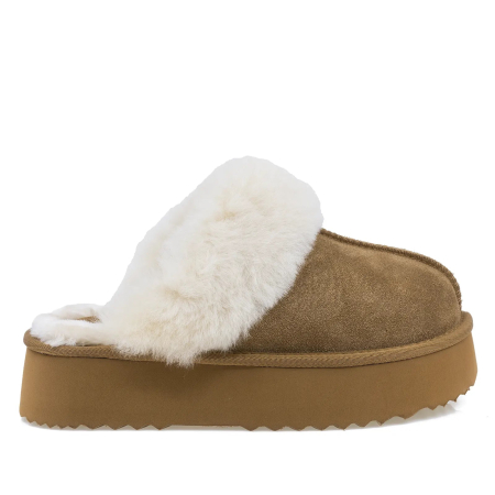 Papuci - Papuci Dama Casual Anna Viotti Piele Intoarsa D113-11 Camel