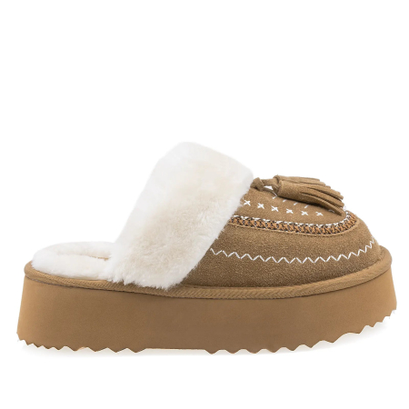 Papuci - Papuci Dama Casual Anna Viotti Piele Intoarsa D113-3 Camel