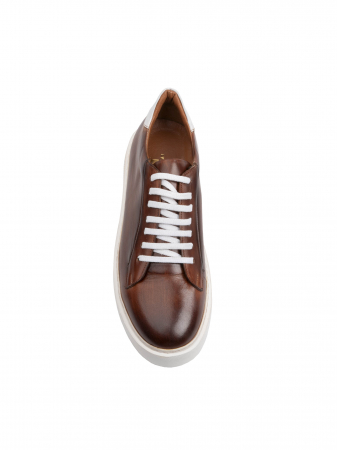 SmartCausal - Radiant Wallnut Brown with White sole Sneakers – Piele Naturală, Construcție Manuală, Detalii Exclusiviste