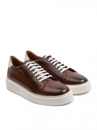 Radiant Wallnut Brown with White sole Sneakers – Piele Naturală, Construcție Manuală, Detalii Exclusiviste [2]