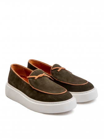 Sacramento Green with Mocha Brown Accents Loafers – Piele Naturală, Design Elegant, Confort Maximal [2]