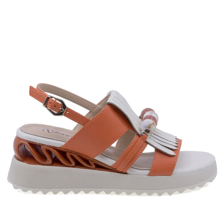 Sandale - Sandale casual damă Anna Viotti din piele naturală box, bej/orange, platformă față 2,5 cm, spate 3,5 cm - D106-RD909-A824