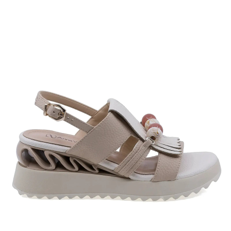 Sandale - Sandale casual damă Anna Viotti din piele naturală box, bej, platformă față 2,5 cm, spate 3,5 cm - D106-RD909-A824