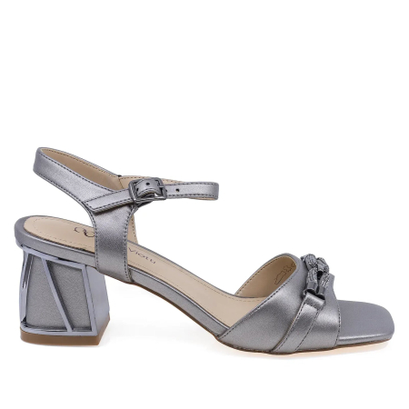 Sandale - Sandale elegante damă Anna Viotti din piele naturală box, argintiu, toc de 7 cm - D106-RD1167A96