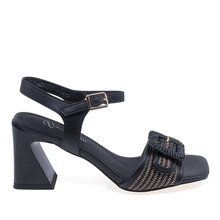 Sandale - Sandale elegante damă Anna Viotti din piele naturală box, negru, toc de 7 cm - D106-RD1365-B159