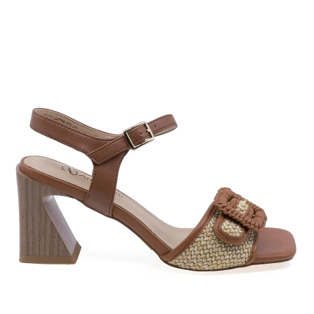 Sandale - Sandale elegante damă Anna Viotti din piele naturală, maro/bej, toc de 7 cm - D106-RD1365-B159