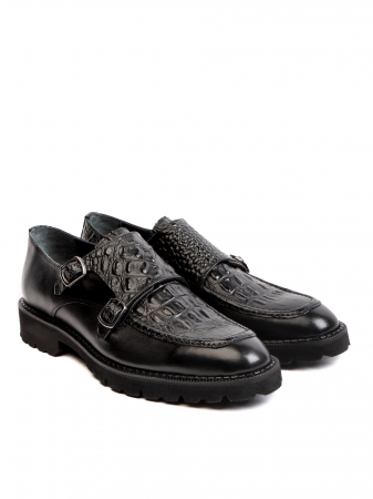 Scaled All Black Double Monk Strap – Piele Naturală, Construcție Manuală, Detalii Exclusiviste [2]