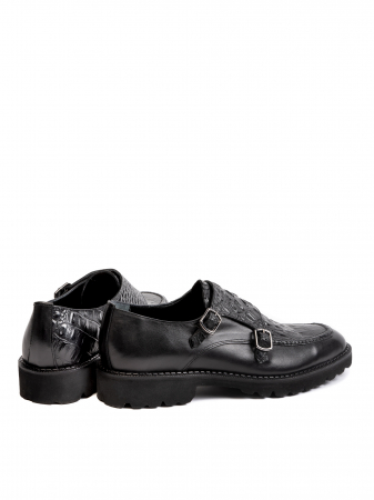 Scaled All Black Double Monk Strap – Piele Naturală, Construcție Manuală, Detalii Exclusiviste [3]