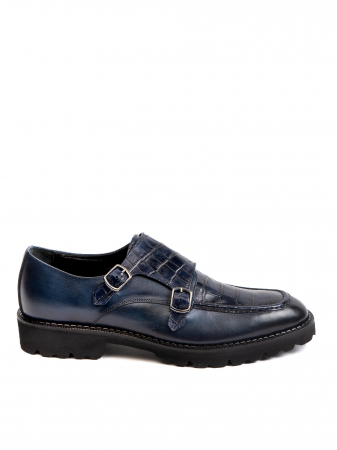 Scaled Dark Navy Blue Double Monk Strap – Piele Naturală, Construcție Manuală, Detalii Exclusiviste [1]