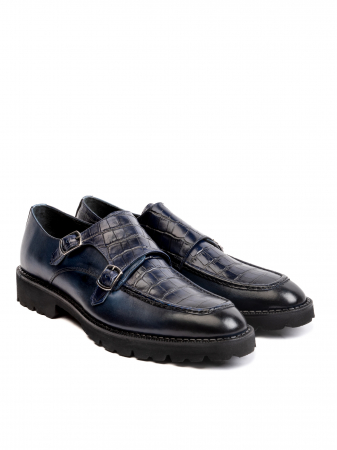 Scaled Dark Navy Blue Double Monk Strap – Piele Naturală, Construcție Manuală, Detalii Exclusiviste [2]