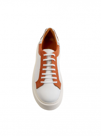 SmartCausal - White mix with Orange accents Sneakers – Piele Naturală, Construcție Manuală, Detalii Exclusiviste