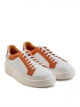 White mix with Orange accents Sneakers – Piele Naturală, Construcție Manuală, Detalii Exclusiviste [2]