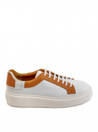 White mix with Orange accents Sneakers – Piele Naturală, Construcție Manuală, Detalii Exclusiviste [1]
