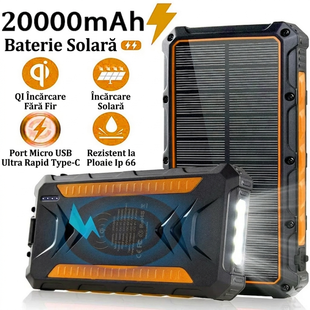 Power bank - Baterie externa - Solar Profesional 20.000 mAh cu Incarcare Wireless [3]