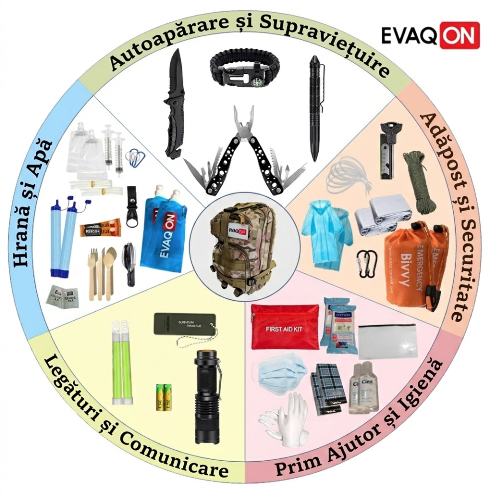 Kit de evacuare „Evaqon pentru doua persoane, timp de 72 ore”, pentru cutremure, incendii, inundatii, dezastre [11]