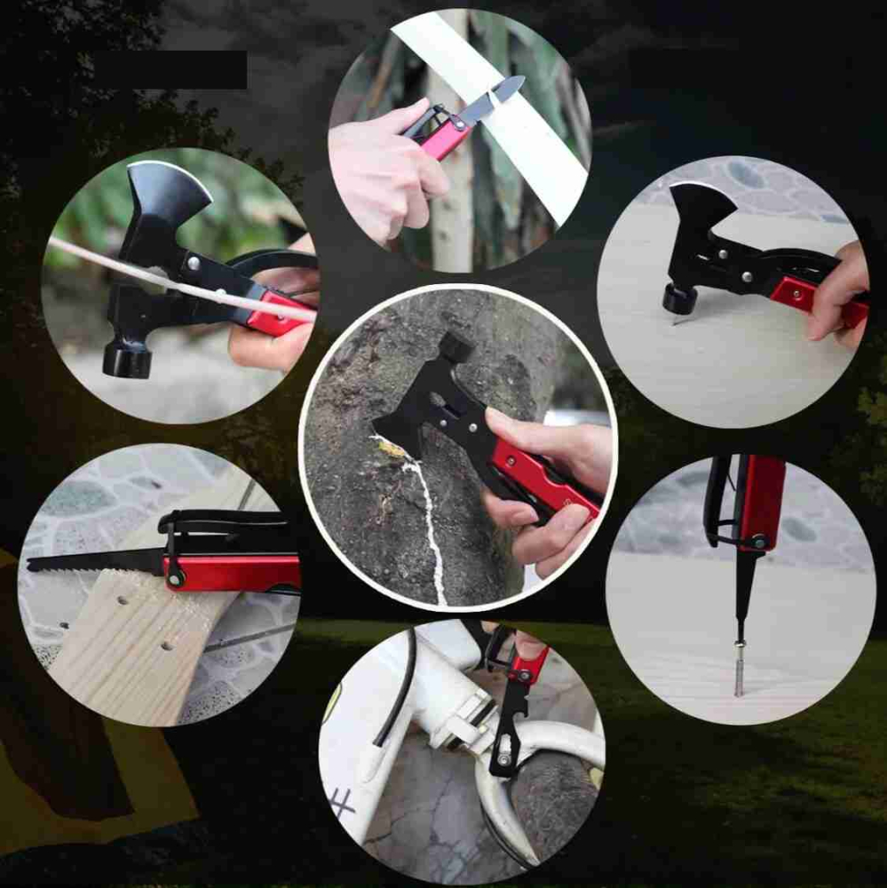 Unealta multifunctionala - topor, ciocan, cleste - maner rosu [2]